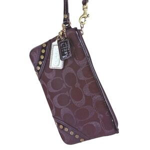 Vintage Y2K COACH Wristlet Clutch 2 Tags Monogram Studs Brown Shimmer Purse Logo